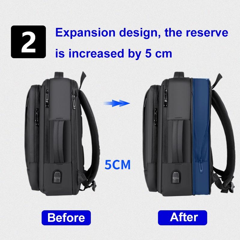 Waterproof Expandable Laptop Backpack with Usb Port - Black
