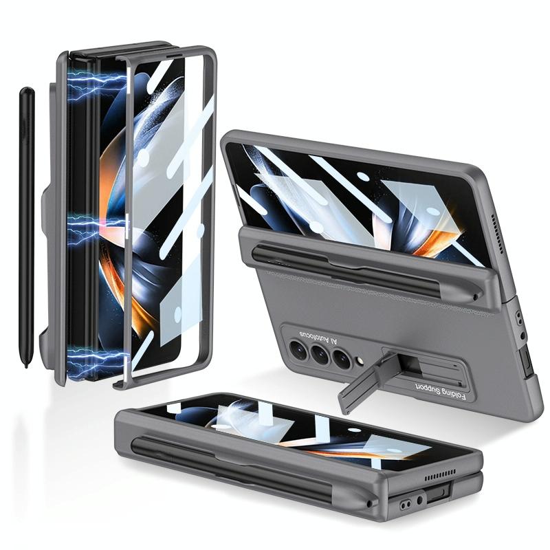 For Samsung Galaxy Z Fold4 5G Foldable Magnetic Flip Case With Holder & Pen Slot - Gkk - Grey