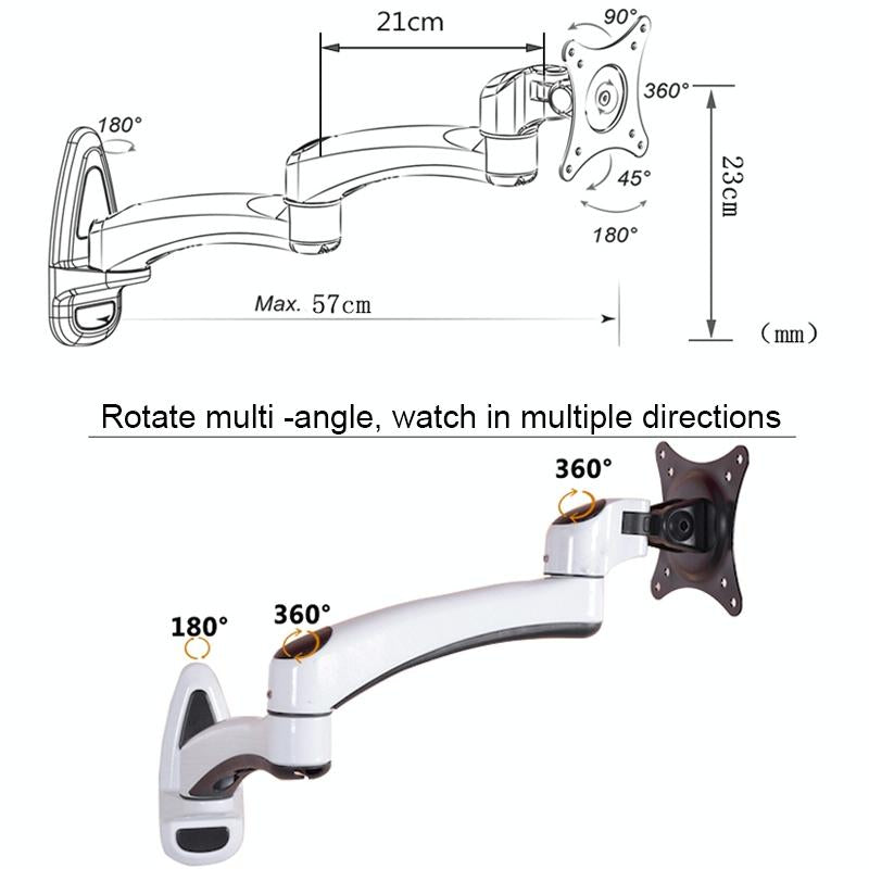 White Dual-section Telescopic Monitor Stand - Wall-mounted