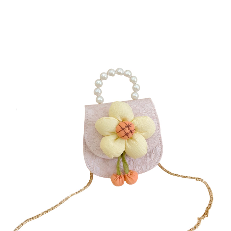 Cartoon Flower Princess Crossbody Bag With Pearl Detail - Pink