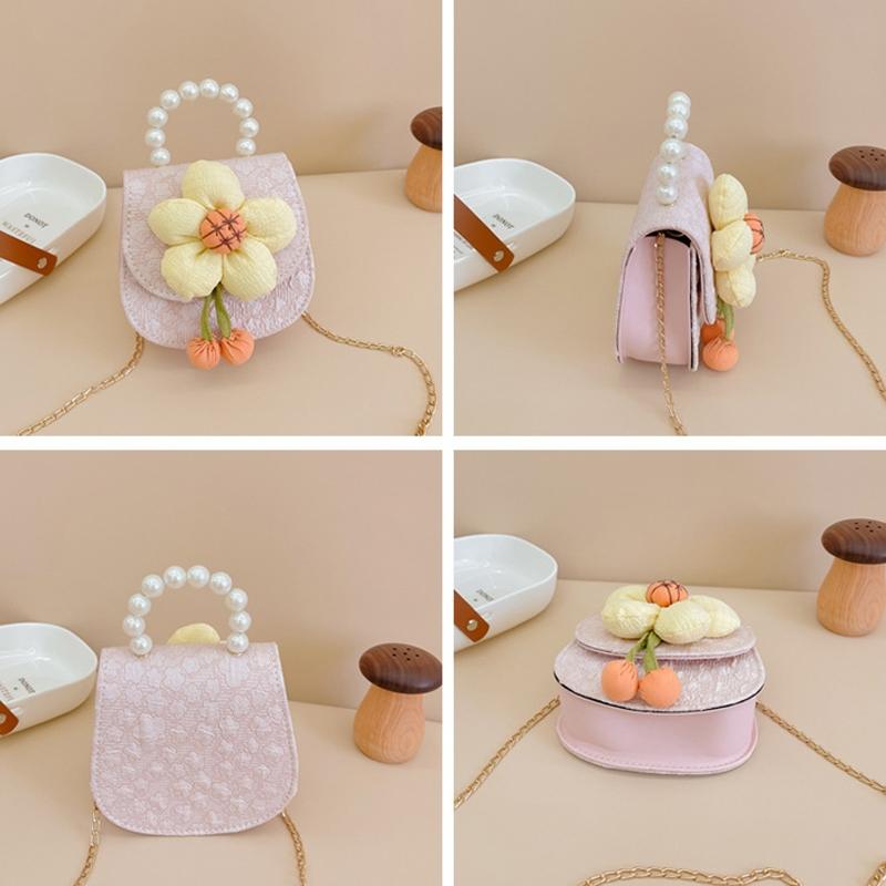 Cartoon Flower Princess Crossbody Bag With Pearl Detail - Pink