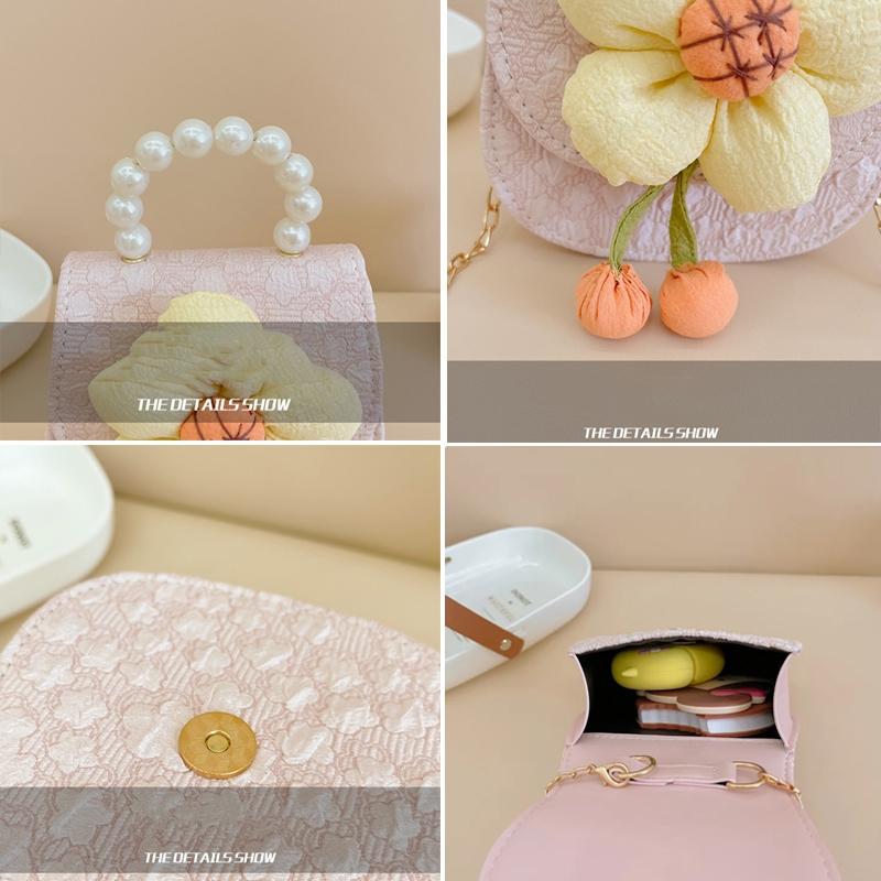 Cartoon Flower Princess Crossbody Bag With Pearl Detail - Pink