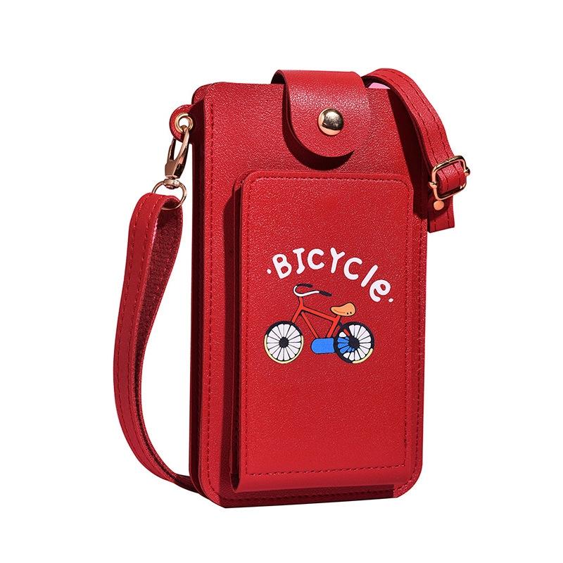 Printed Mini Shoulder Bag With Card Holder - Red