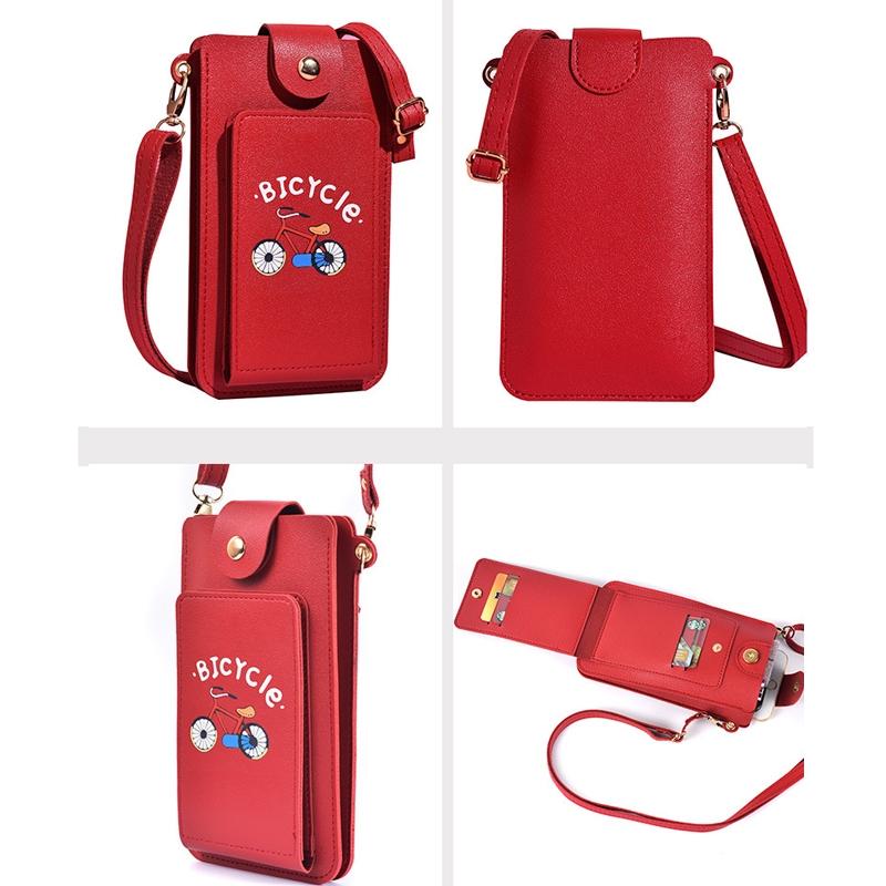 Printed Mini Shoulder Bag With Card Holder - Red