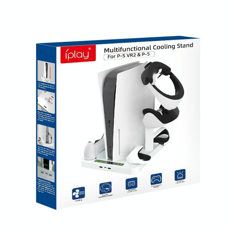 Multifunctional Cooling Base for Ps5 with Vr2 Handle Charging and Disc Storage Stand - White