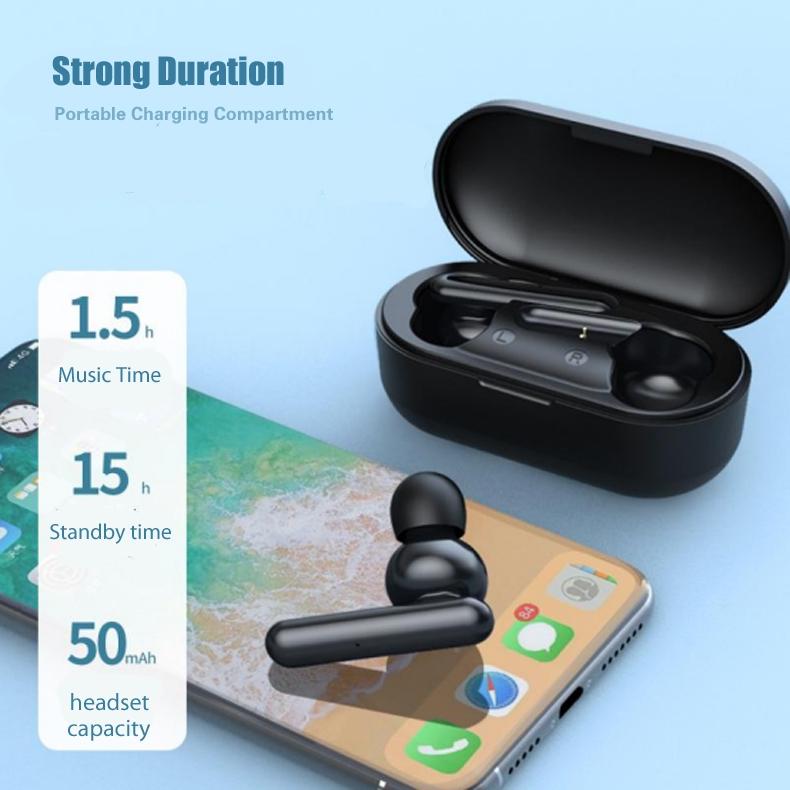 Mini Touch Control Tws Wireless Earphones with Mic & Charger Box - Black