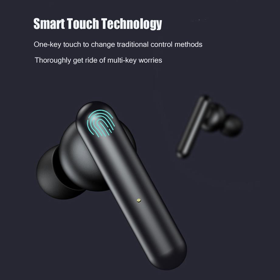 Mini Touch Control Tws Wireless Earphones with Mic & Charger Box - Black
