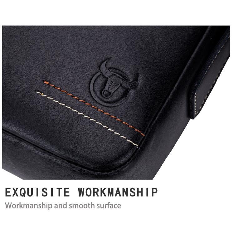 Men Leather Shoulder Bag Casual Mini Diagonal - Black