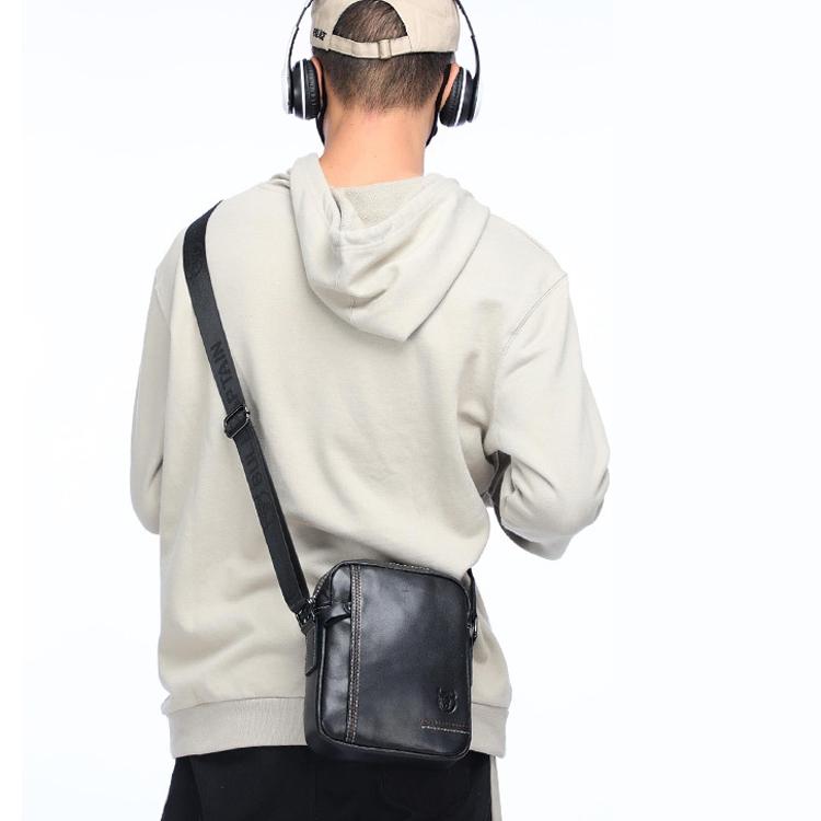 Men Leather Shoulder Bag Casual Mini Diagonal - Black