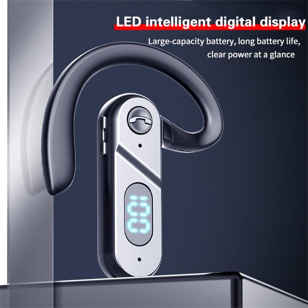 V28 Bluetooth Voice Control Earphone - Black Digital Display Single Ear