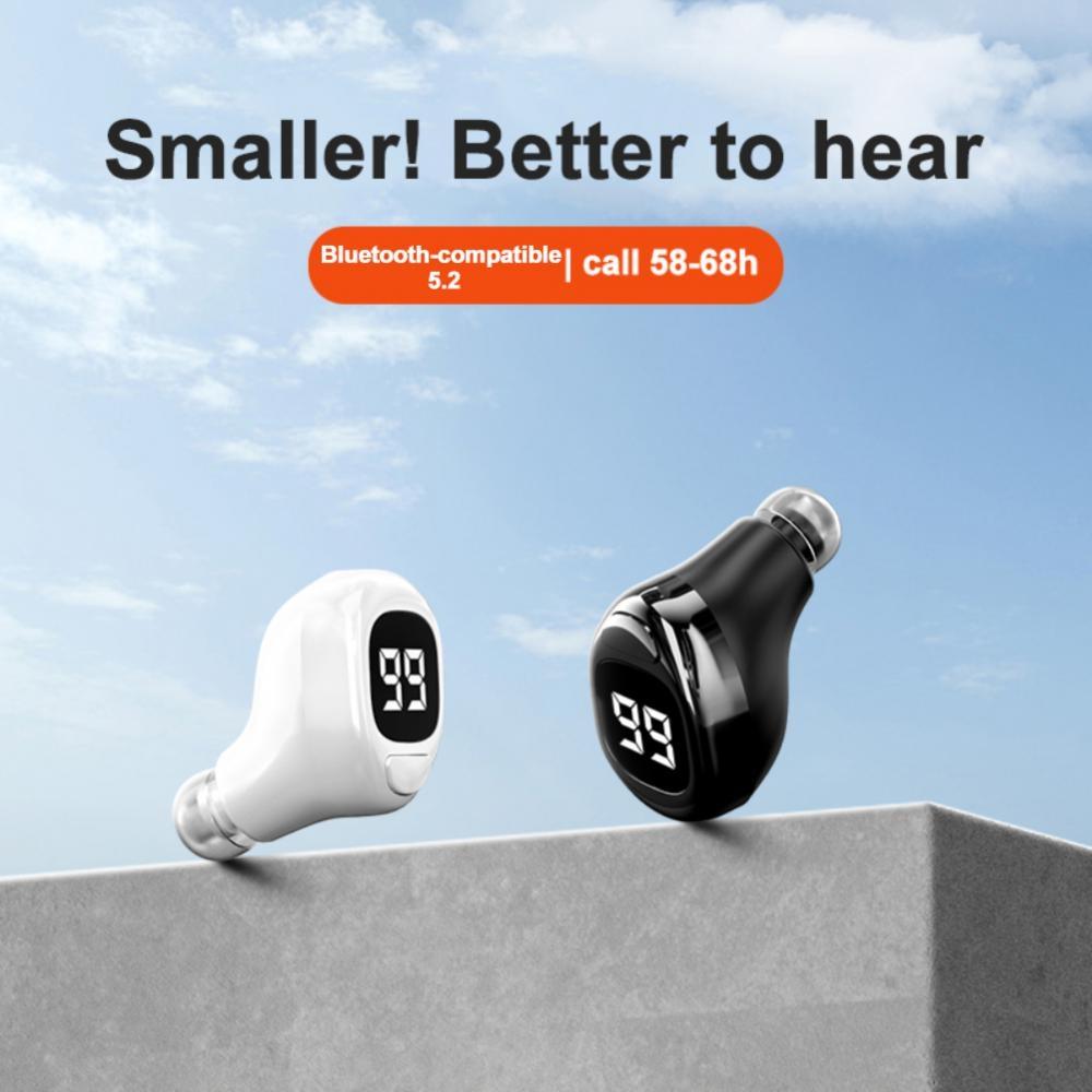 Mini Bluetooth Earphone with Digital Display for Business - Black