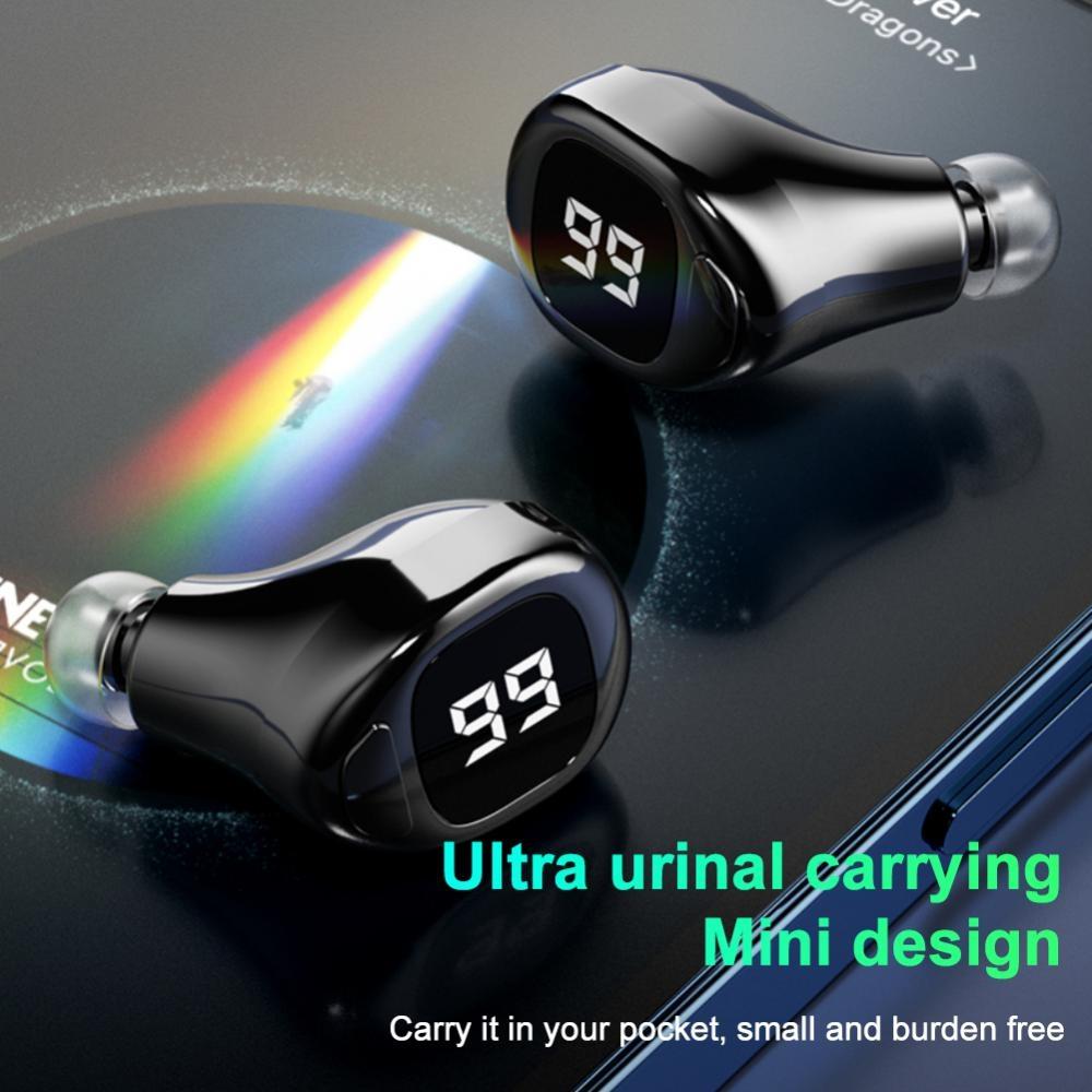 Mini Bluetooth Earphone with Digital Display for Business - Black