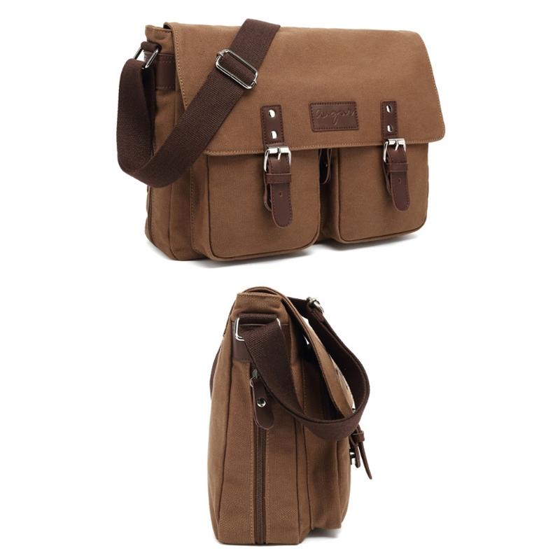 Men Canvas Crossbody Messenger Bag - Black