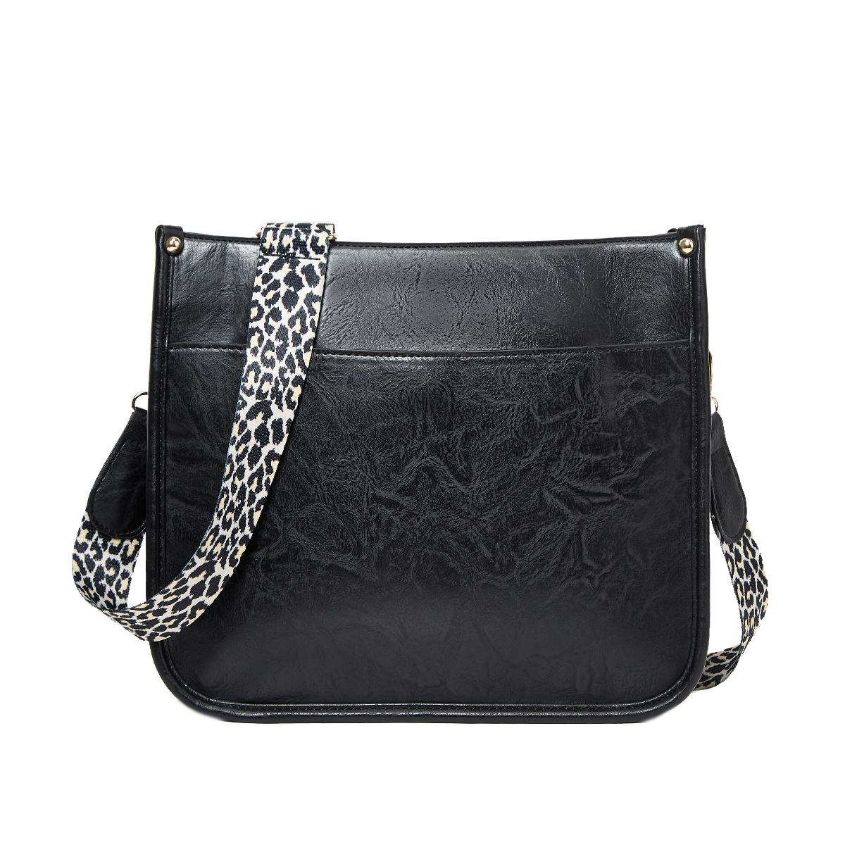 Leopard Print Waterproof Crossbody Tote Bag - Black