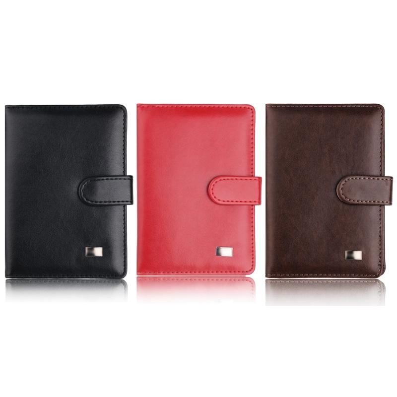 Passport & Card Holder With Buckle Clip Pu Protection - Red