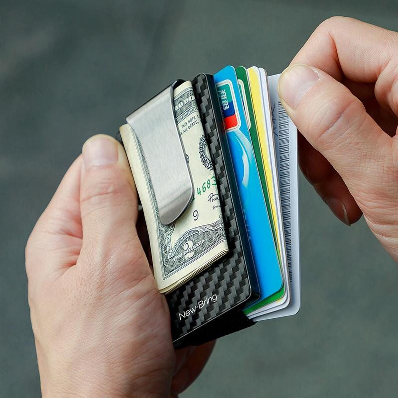 Ultra Thin Rfid Carbon Fiber Wallet For Men Anti Theft Card Holder - Silver