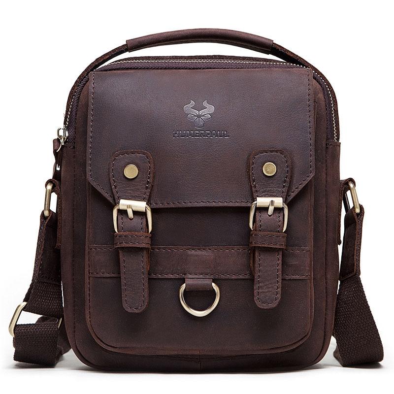 Retro Leather Men Crossbody Bag Brown