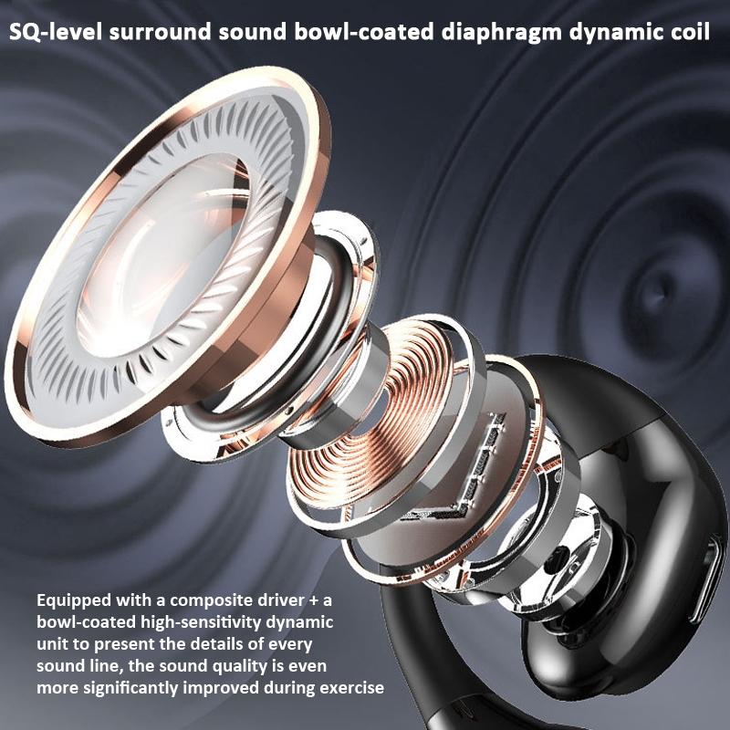 Waterproof Touch Control Wireless Earphones with Ear-hook for Sports - Black