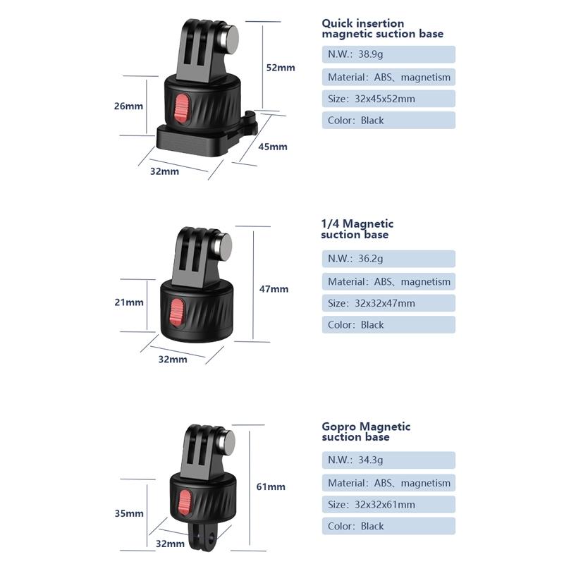 3-piece Magnetic Gimbal Base Adapter for Gopro / Insta360 Go 3 Action Camera