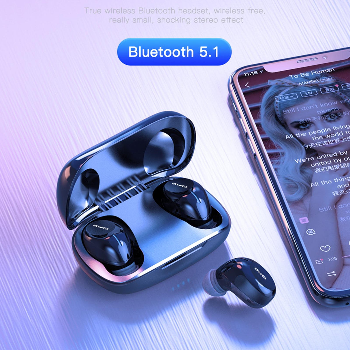 Wireless Bluetooth 5.1 Headset - True Compact and Colourful - Black