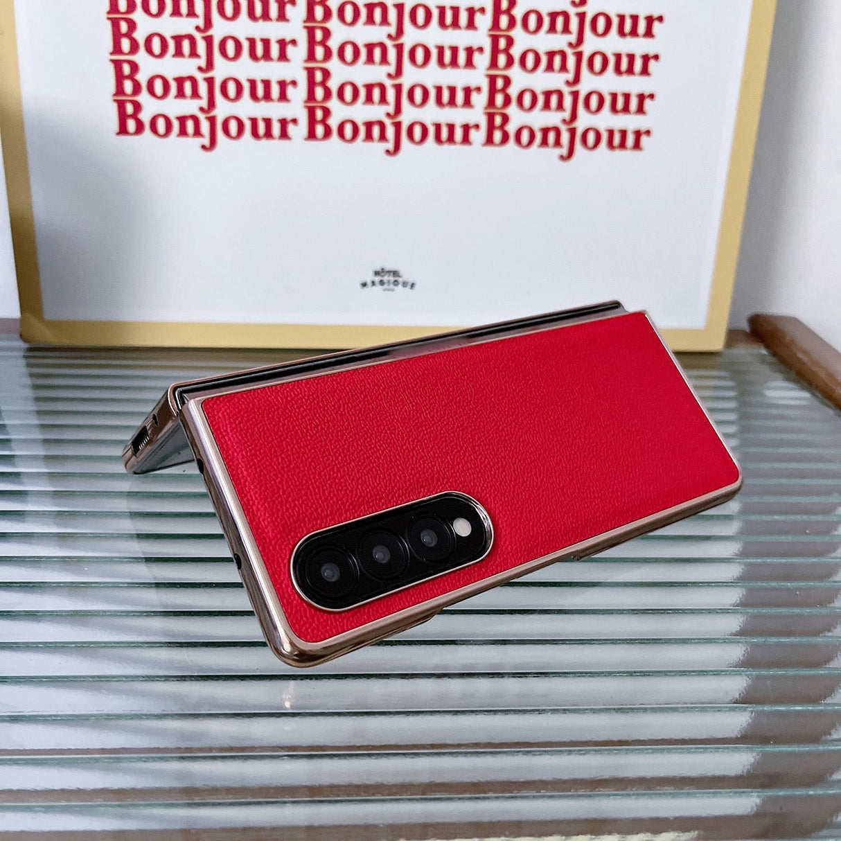 For Samsung Galaxy Z Fold4 5G Leather Phone Case - Nano Plating - Black