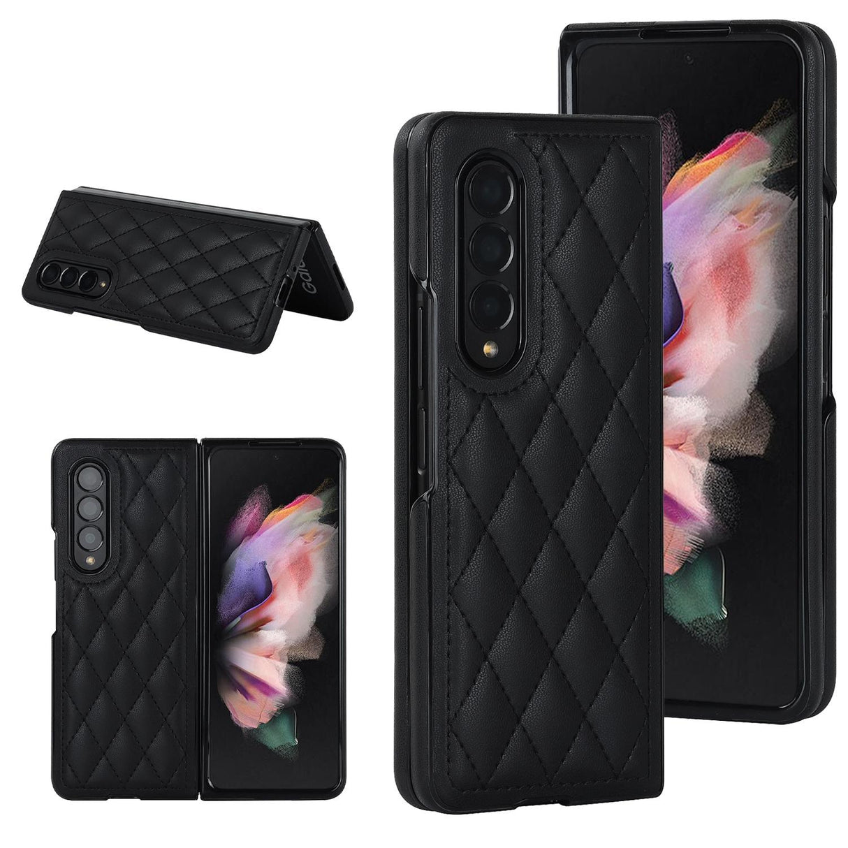 For Samsung Galaxy Z Fold4 5G Foldable Microfiber Phone Case - Rhombic Design - Black