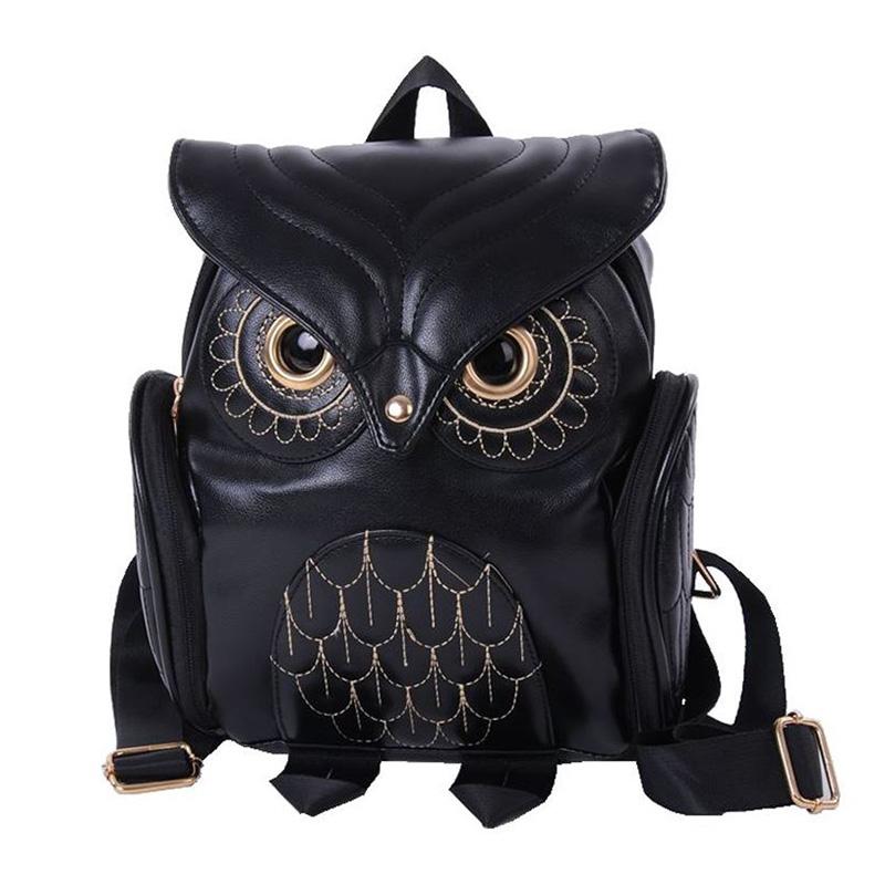 Women Owl Print Pu Backpack - Colourful and Stylish - Black