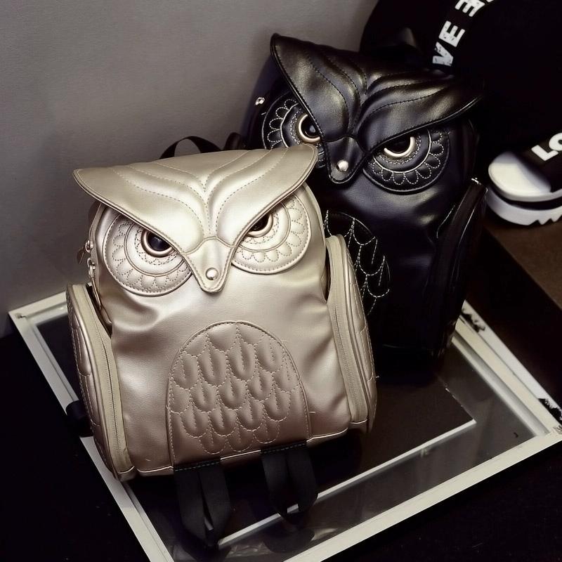 Women Owl Print Pu Backpack - Colourful and Stylish - Black