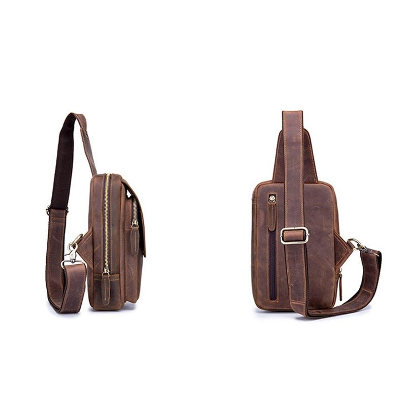 Retro Leather Shoulder Bag For Men Brown