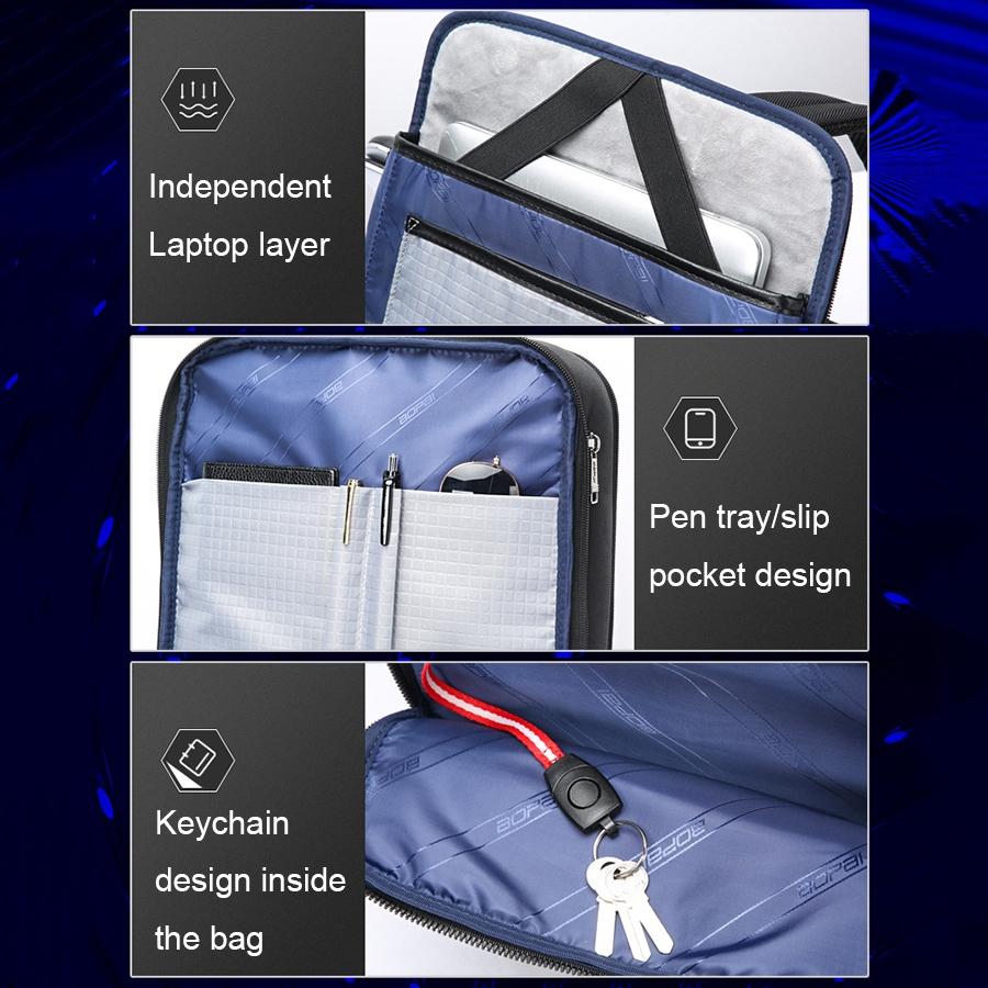 Waterproof Expandable Backpack with Usb Charging - Multi-compartment - Black