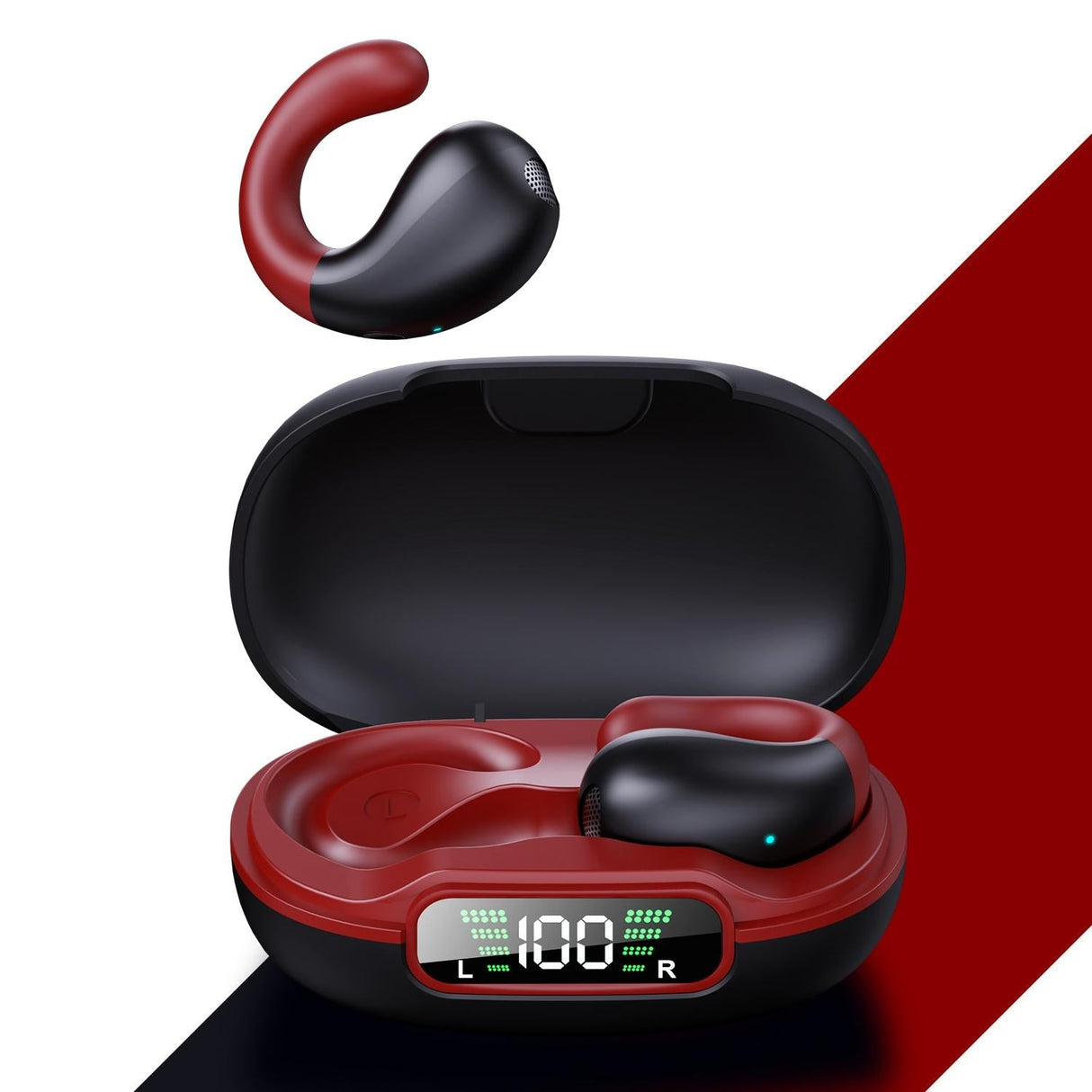 Wireless Bluetooth Earphone with Charging Case - Clip-on - Black