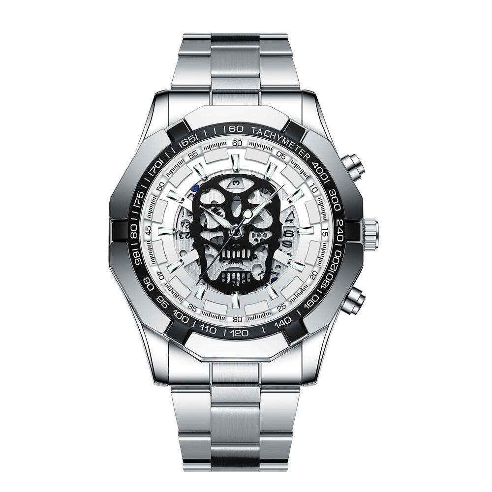 Waterproof Luminous Skeleton Watch - 30m - White Steel Black