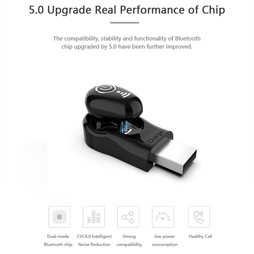 Mini Bluetooth Earphone with Mic - S650 Gen 2 - Black