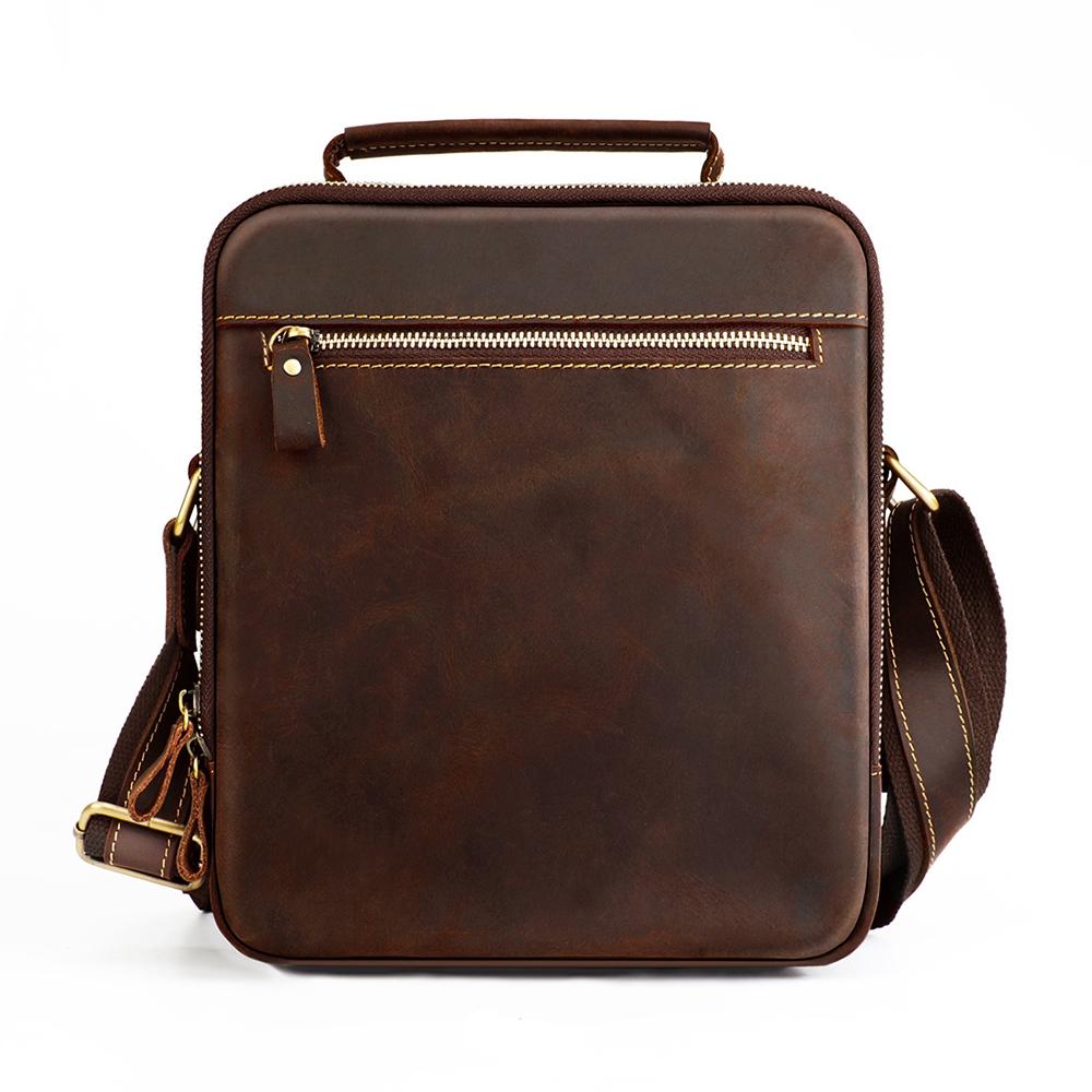 Men Crazy Horse Leather Crossbody Bag Durable & Stylish - Coffee