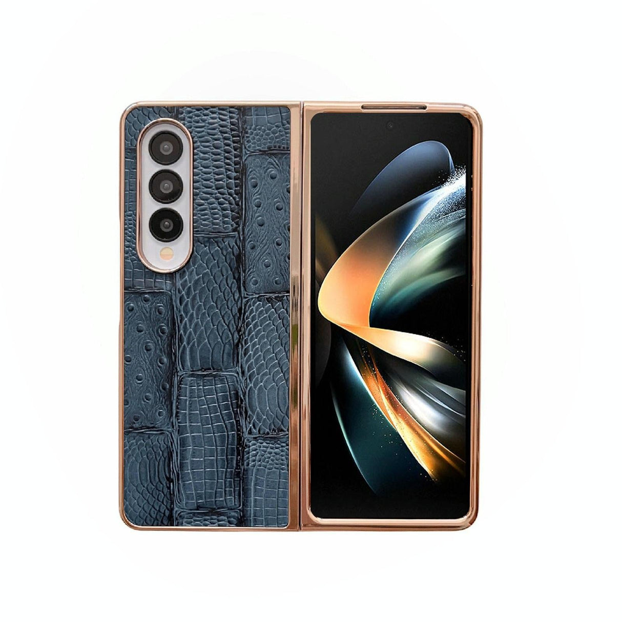 For Samsung Galaxy Z Fold4 5G Leather Mahjong Phone Case - Electroplated - Blue