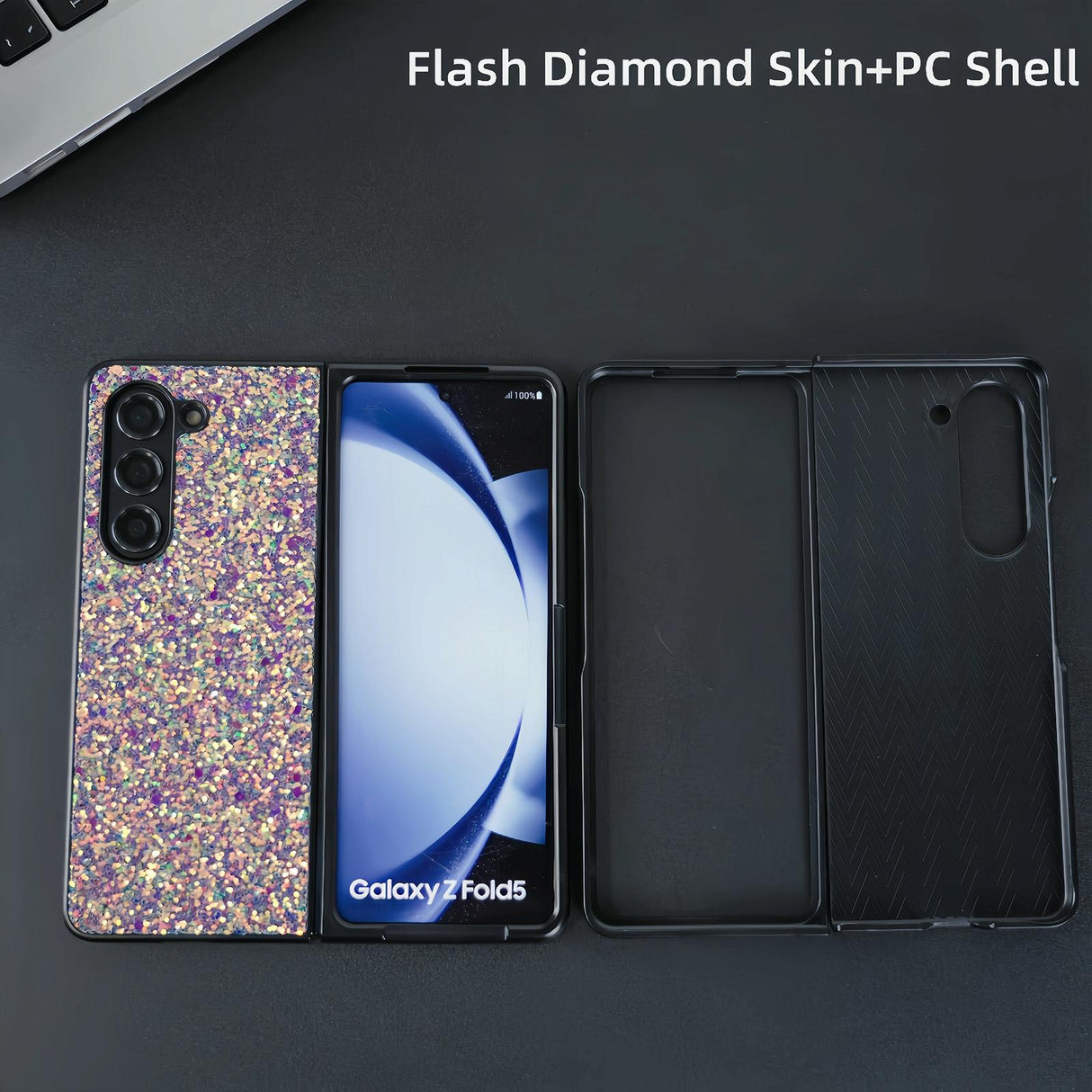 For Samsung Galaxy Z Fold4 5G Foldable Diamond Case - Compact And Stylish - Flash Black