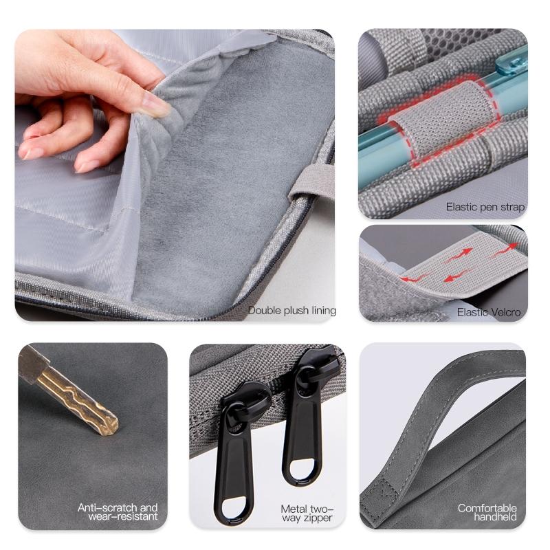 Grey Sheepskin Leather Bag for 12.9-13 Inch Laptops - Portable and Stylish