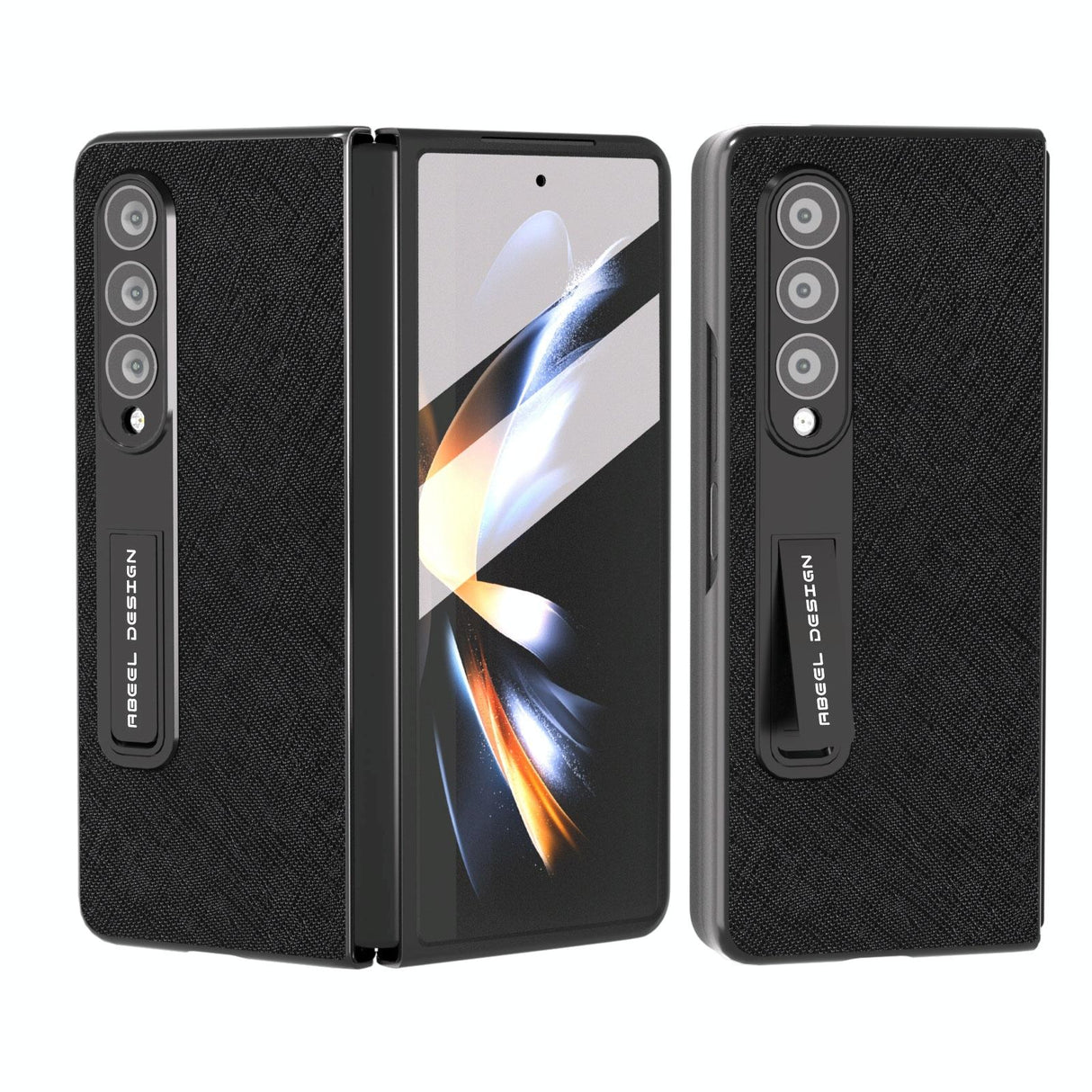 For Samsung Galaxy Z Fold4 5G Cross Texture Leather Phone Case With Holder - Black