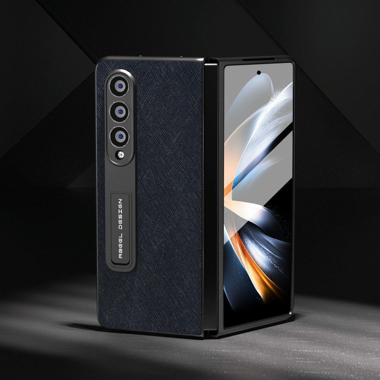 For Samsung Galaxy Z Fold4 5G Cross Texture Leather Phone Case With Holder - Black