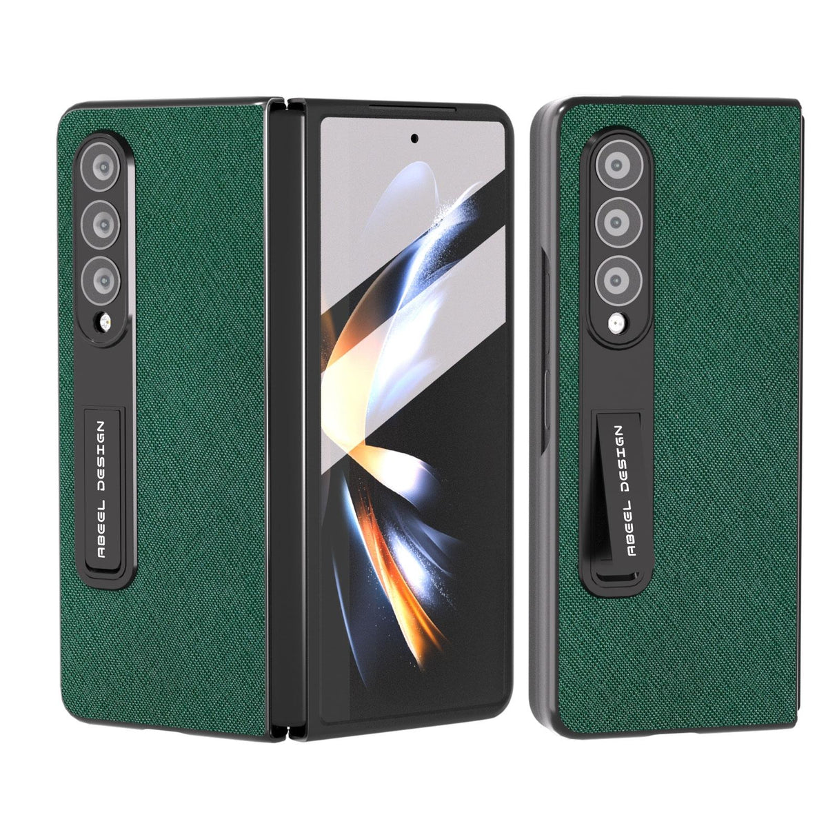 For Samsung Galaxy Z Fold4 5G Cross Texture Leather Phone Case With Holder - Black