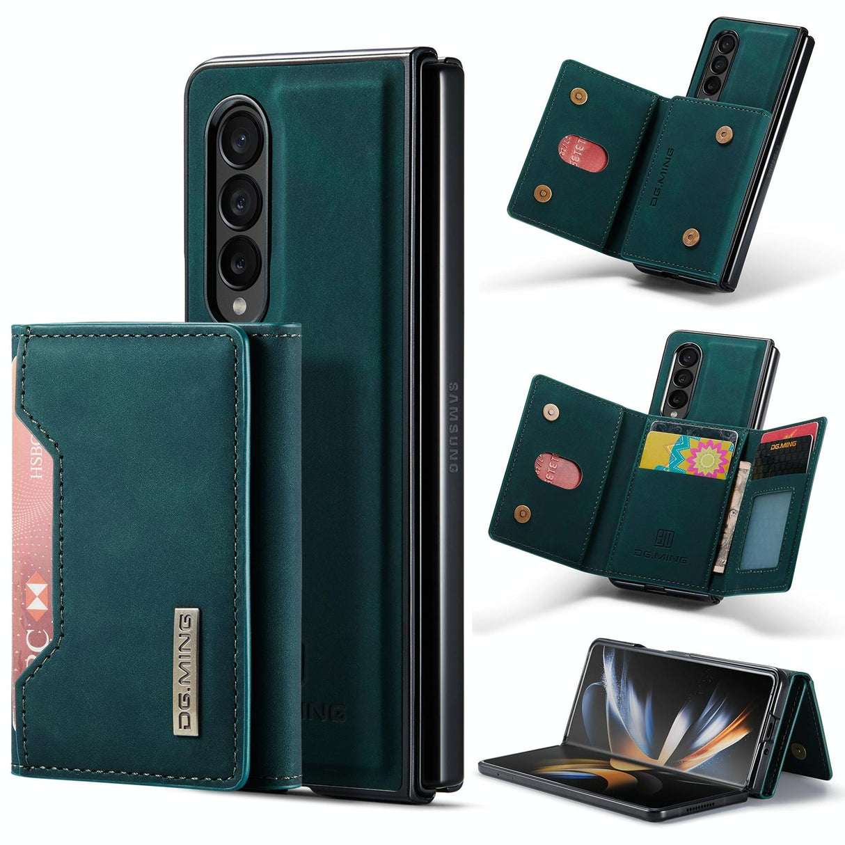 For Samsung Galaxy Z Fold4 5G Multi-Card Phone Case - Fits Dg.Ming M2 Series - Green