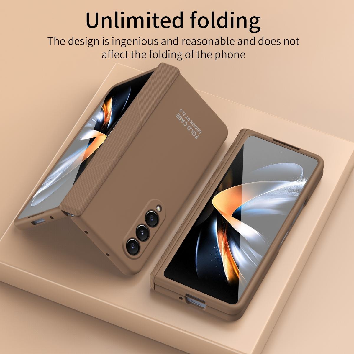 For Samsung Galaxy Z Fold4 5G Foldable Phone Case With Pen And Stylus - Coffee