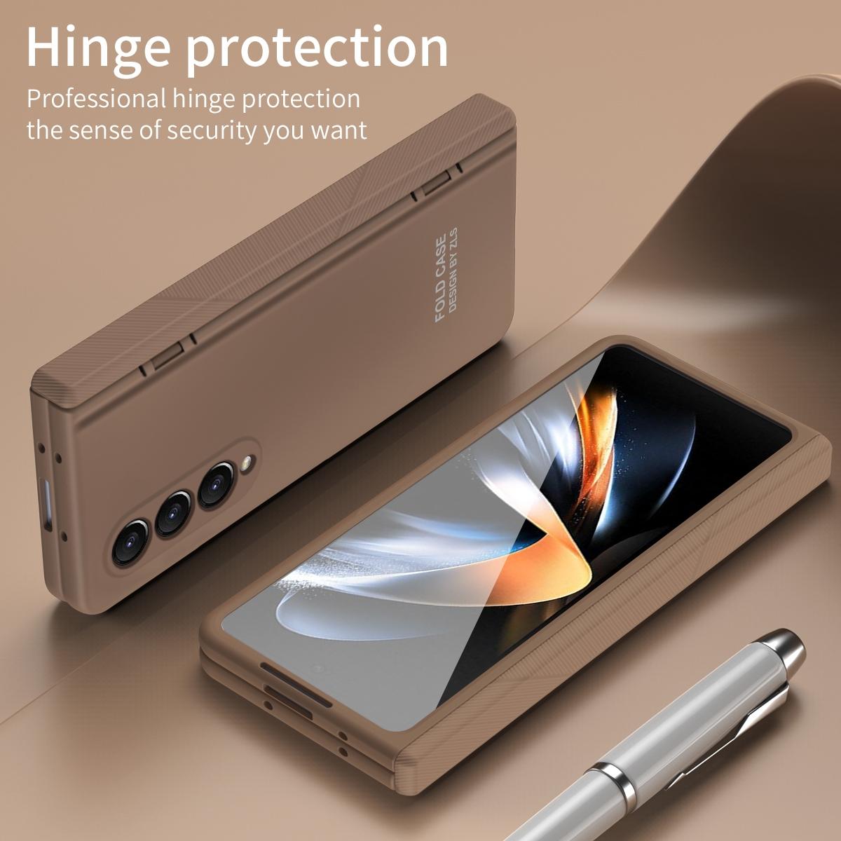 For Samsung Galaxy Z Fold4 5G Foldable Phone Case With Pen And Stylus - Coffee