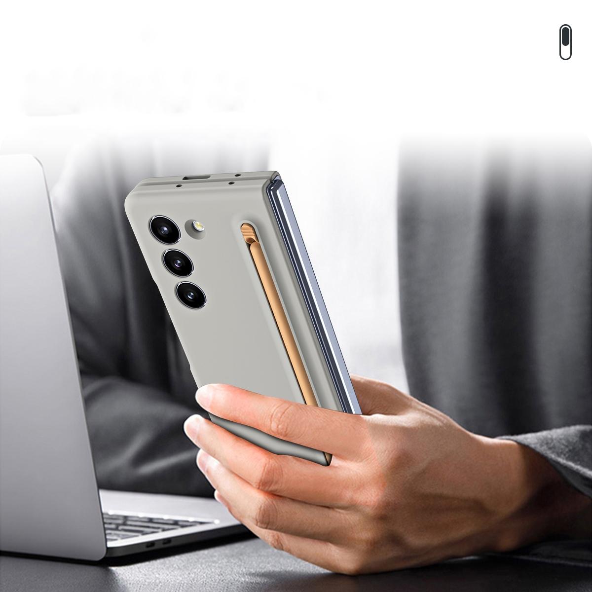 For Samsung Galaxy Z Fold4 5G Enhanced Shockproof Phone Case - Pen Design - Light Gray