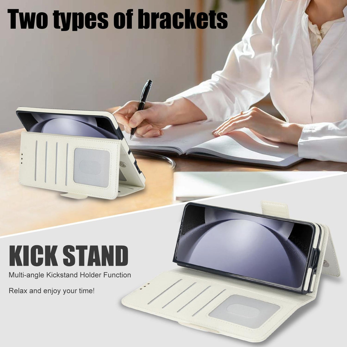 For Samsung Galaxy Z Fold4 5G Leather Phone Case With Pen Slot - White