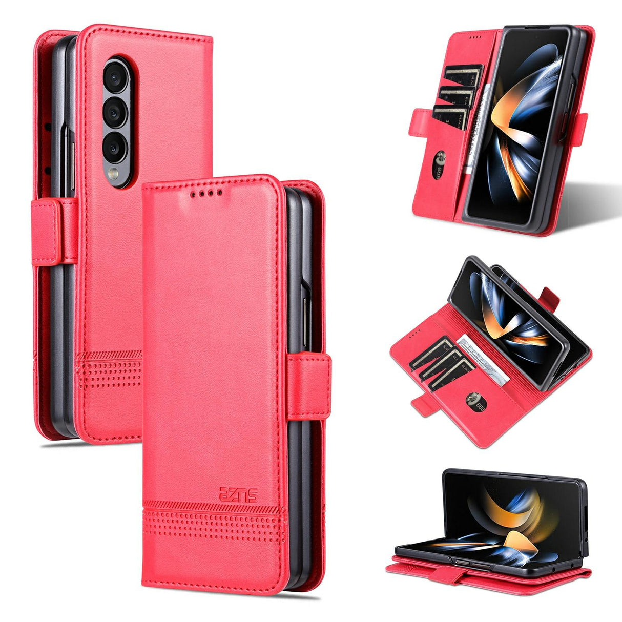 For Samsung Galaxy Z Fold4 5G Leather Magnetic Phone Case - Calf Texture - Red