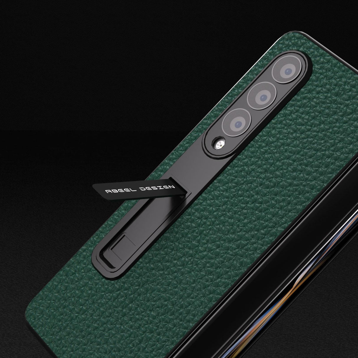For Samsung Galaxy Z Fold4 5G Leather Phone Case With Holder - Litchi Texture - Black