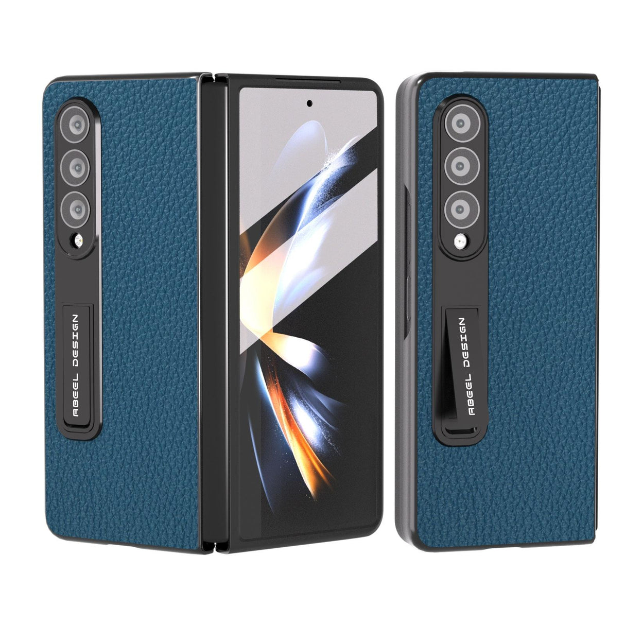 For Samsung Galaxy Z Fold4 5G Leather Phone Case With Holder - Litchi Texture - Black