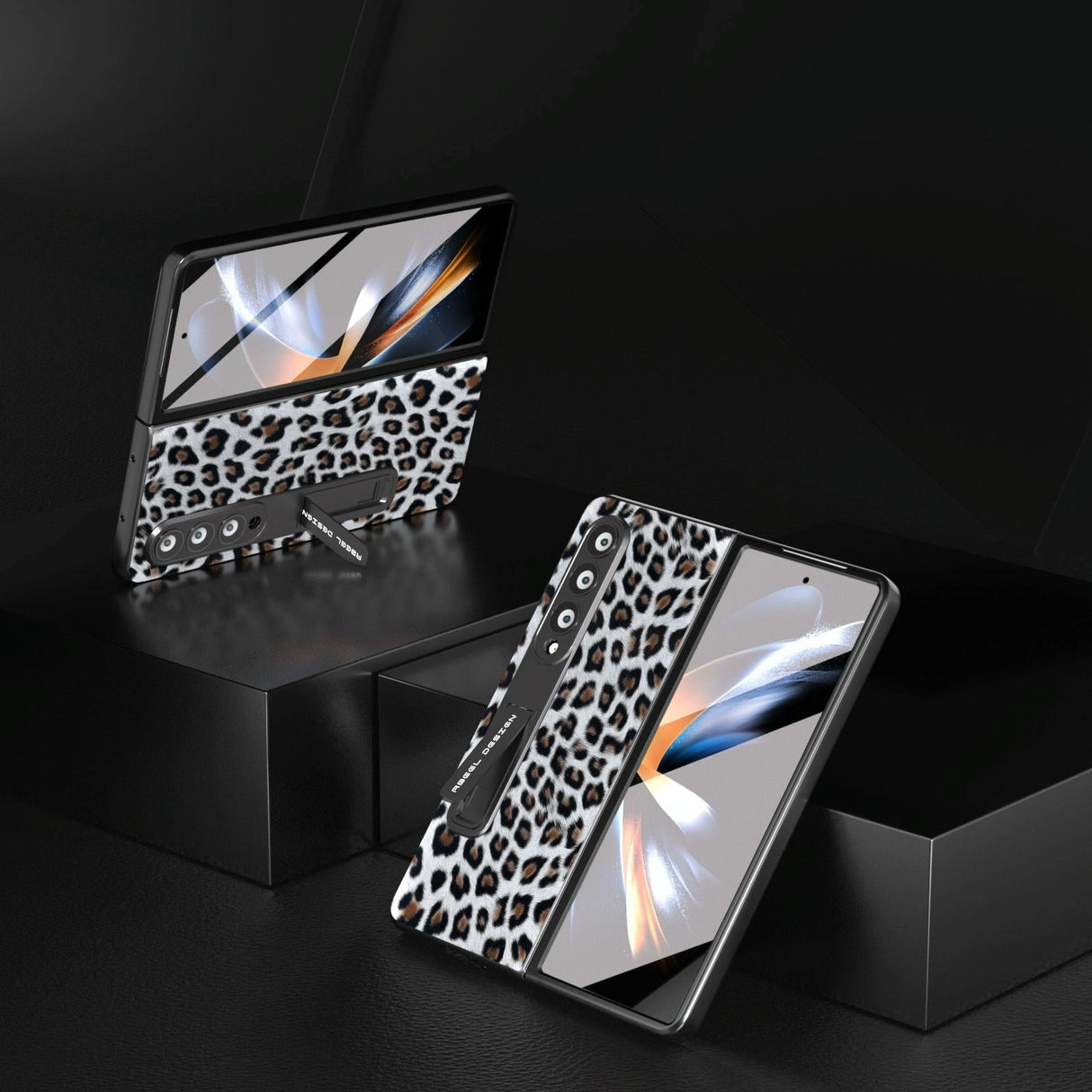 For Samsung Galaxy Z Fold4 5G Leopard Print Phone Case With Holder - Gold