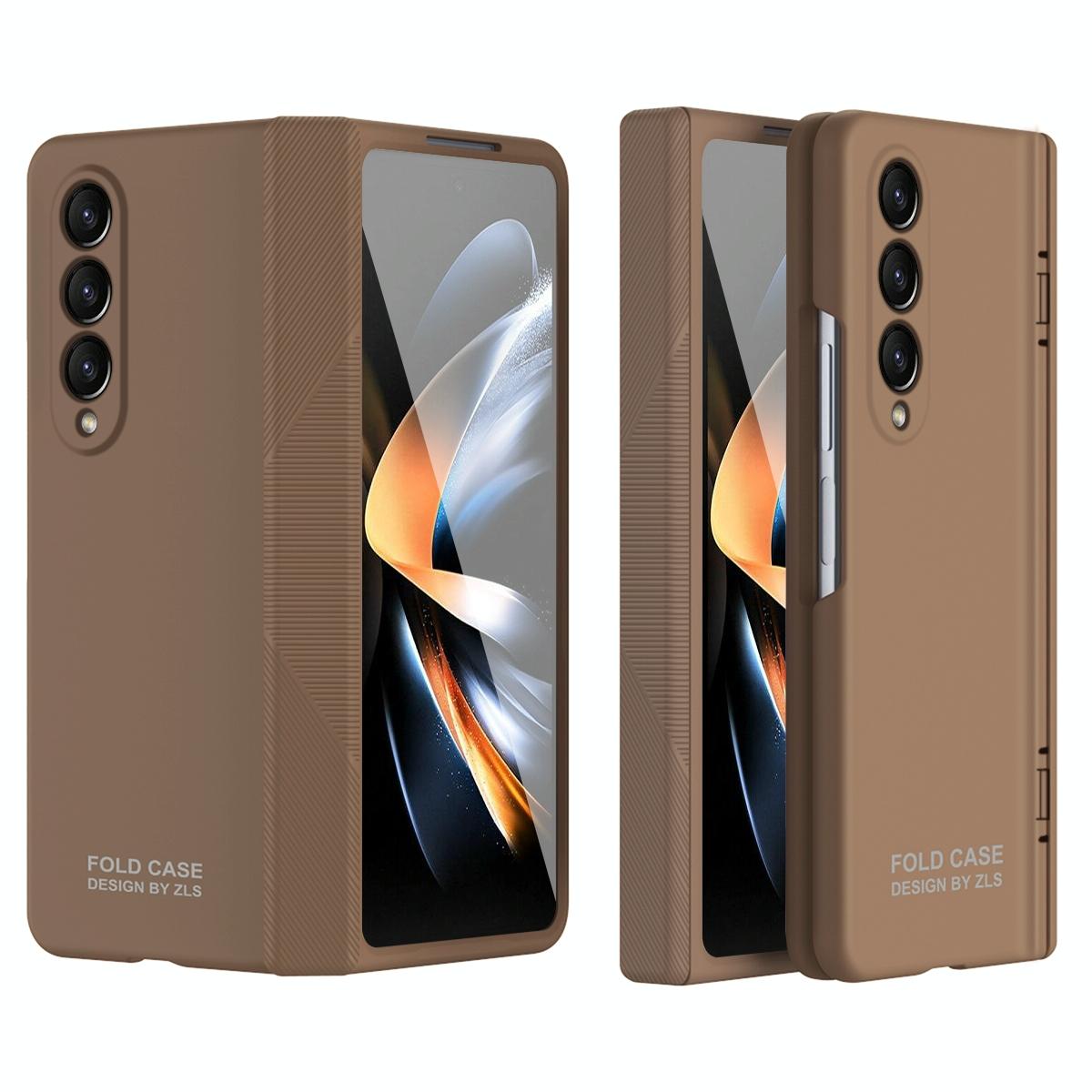 For Samsung Galaxy Z Fold4 5G Premium Hinged Folding Case - Coffee